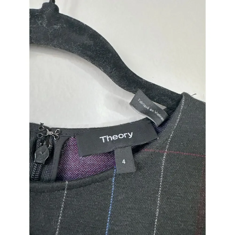 THEORY Rijik Structured Knit Plaid Sheath Dress Gray Size 4 Career Office - Picture 5 of 6
